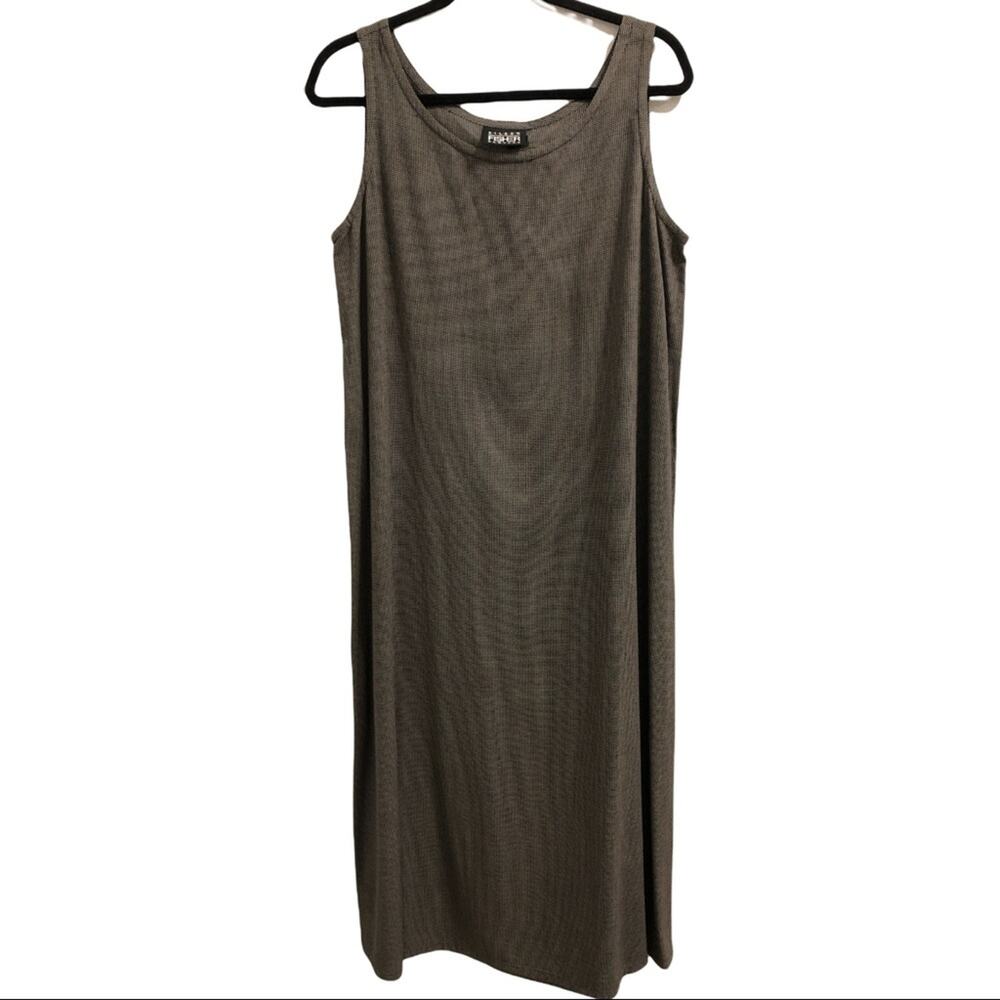 Eileen Fisher New York Sleeveless Long Maxi Ankle Dress Brown Black 1 S/M